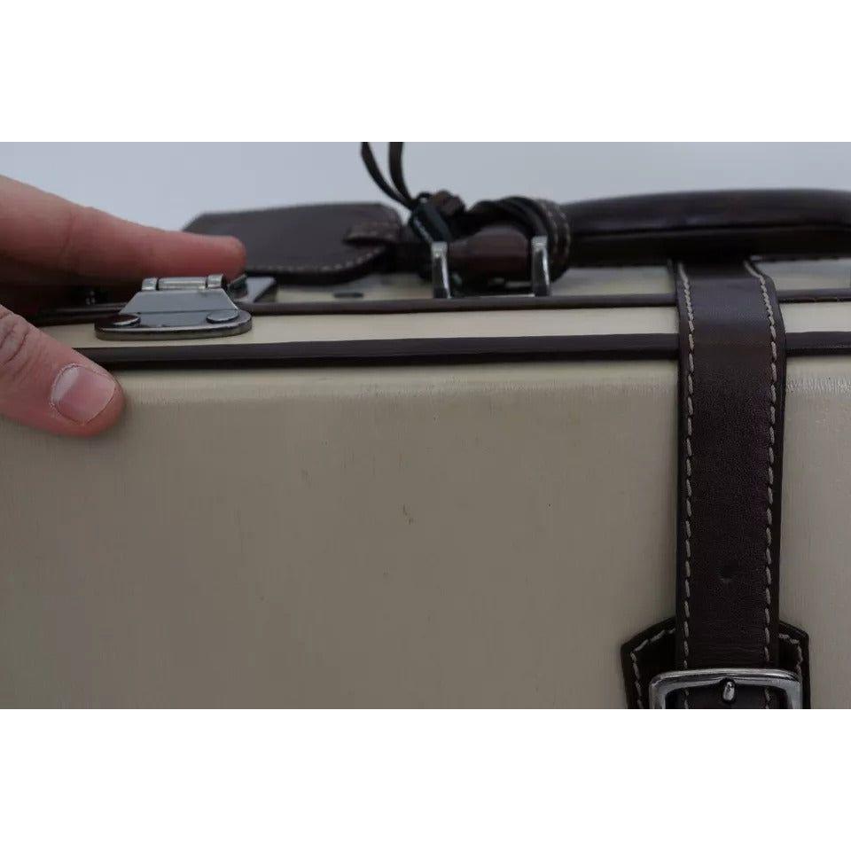 Dolce & Gabbana Brown Beige Leather Mens Travel Suitcase Luggage Bag Dolce & Gabbana