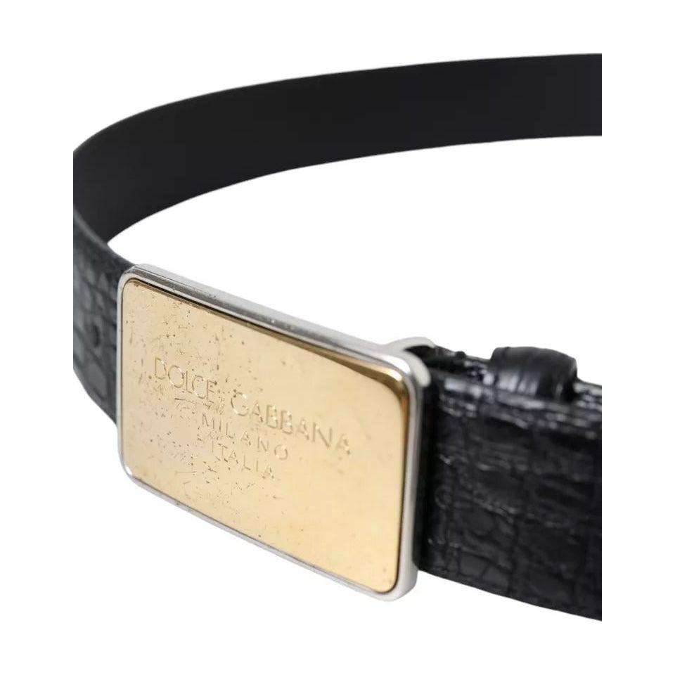 Dolce & Gabbana Black Exotic Leather Gold Metal Buckle Belt Dolce & Gabbana