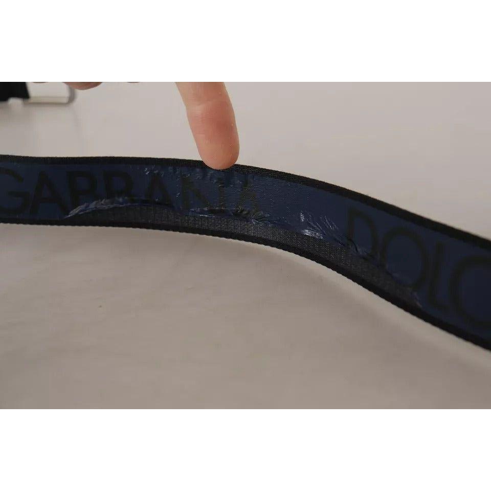 Dolce & Gabbana Blue Black Logo Print Silver Buckle Belt Dolce & Gabbana