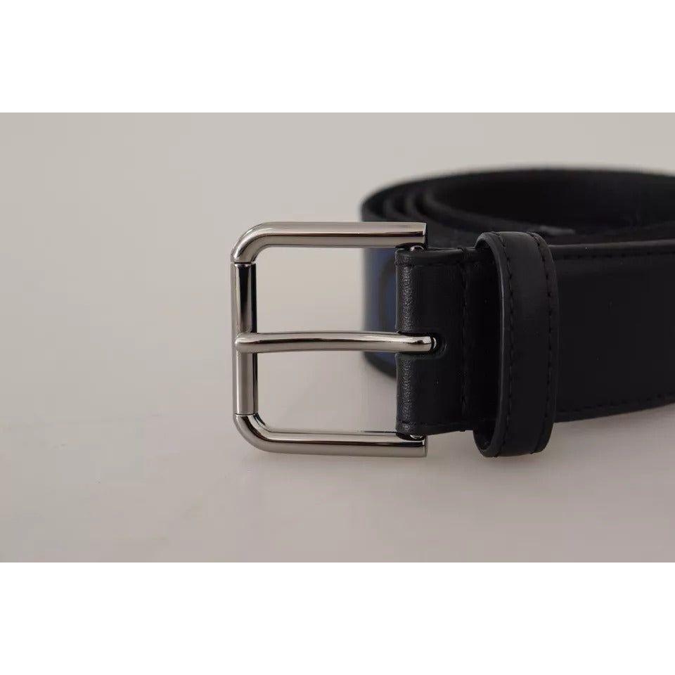 Dolce & Gabbana Blue Black Logo Print Silver Buckle Belt Dolce & Gabbana