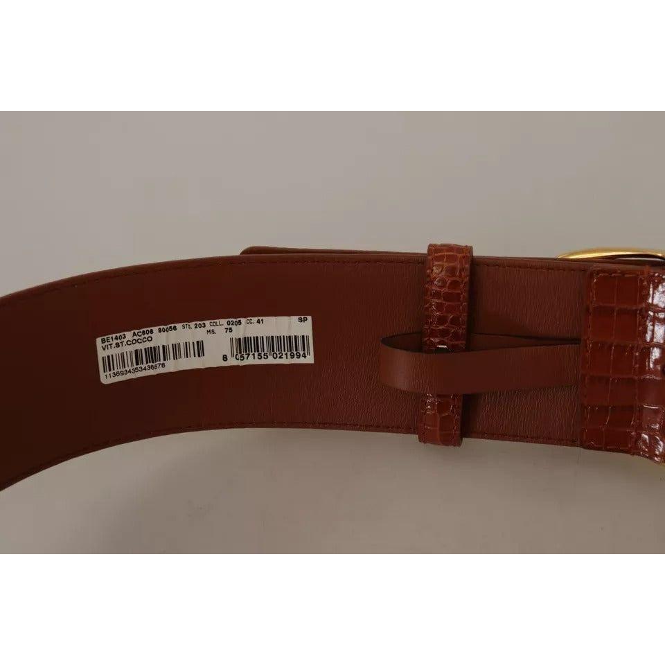 Dolce & Gabbana Brown Wide Waist Design Leather Gold Metal Buckle Belt Dolce & Gabbana