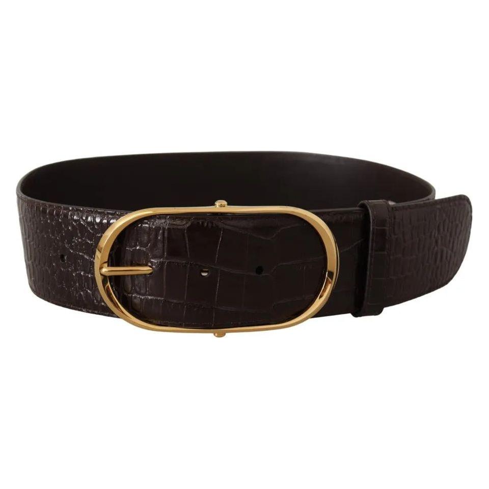 Dolce & Gabbana Brown Crocodile Pattern Leather Gold Oval Buckle Belt Dolce & Gabbana