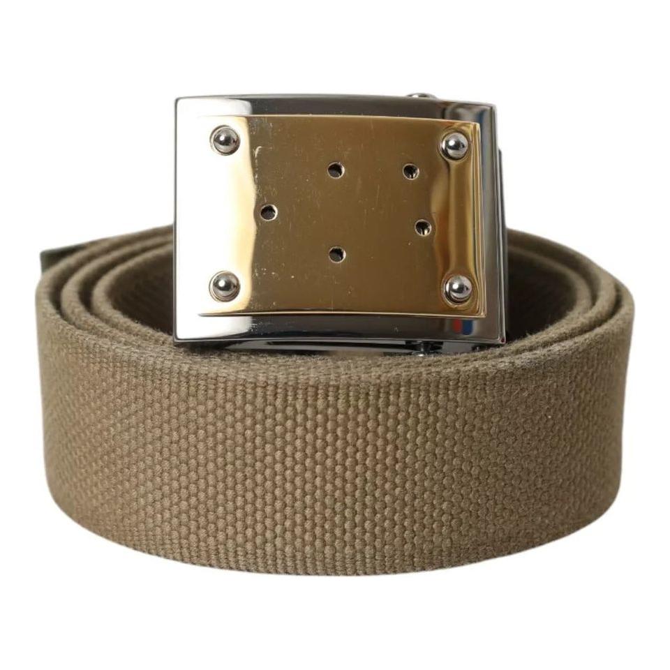 Dolce & Gabbana Brown Canvas Square Metal Buckle Men Belt Dolce & Gabbana