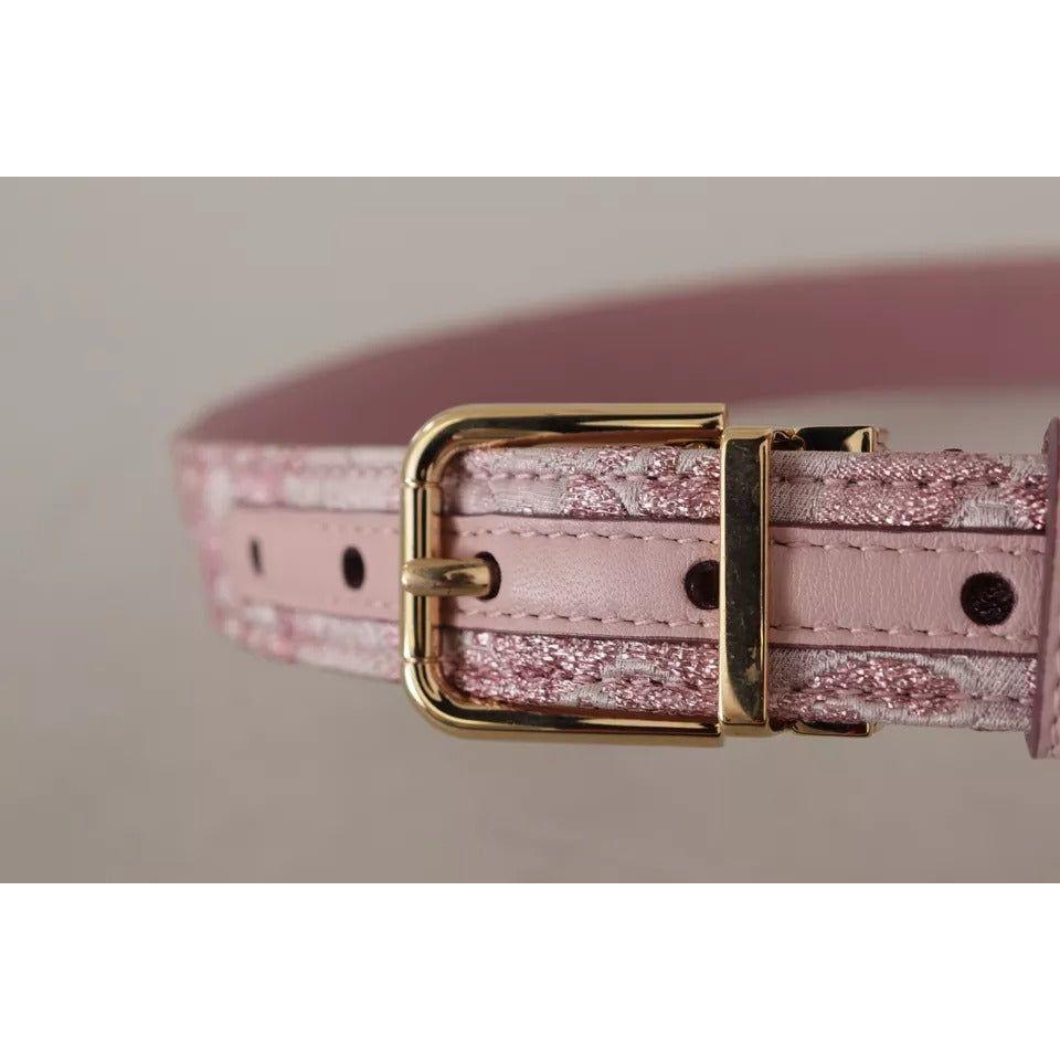 Dolce & Gabbana Pink Jaquard Embroidered Gold Tone Metal Buckle Belt Dolce & Gabbana