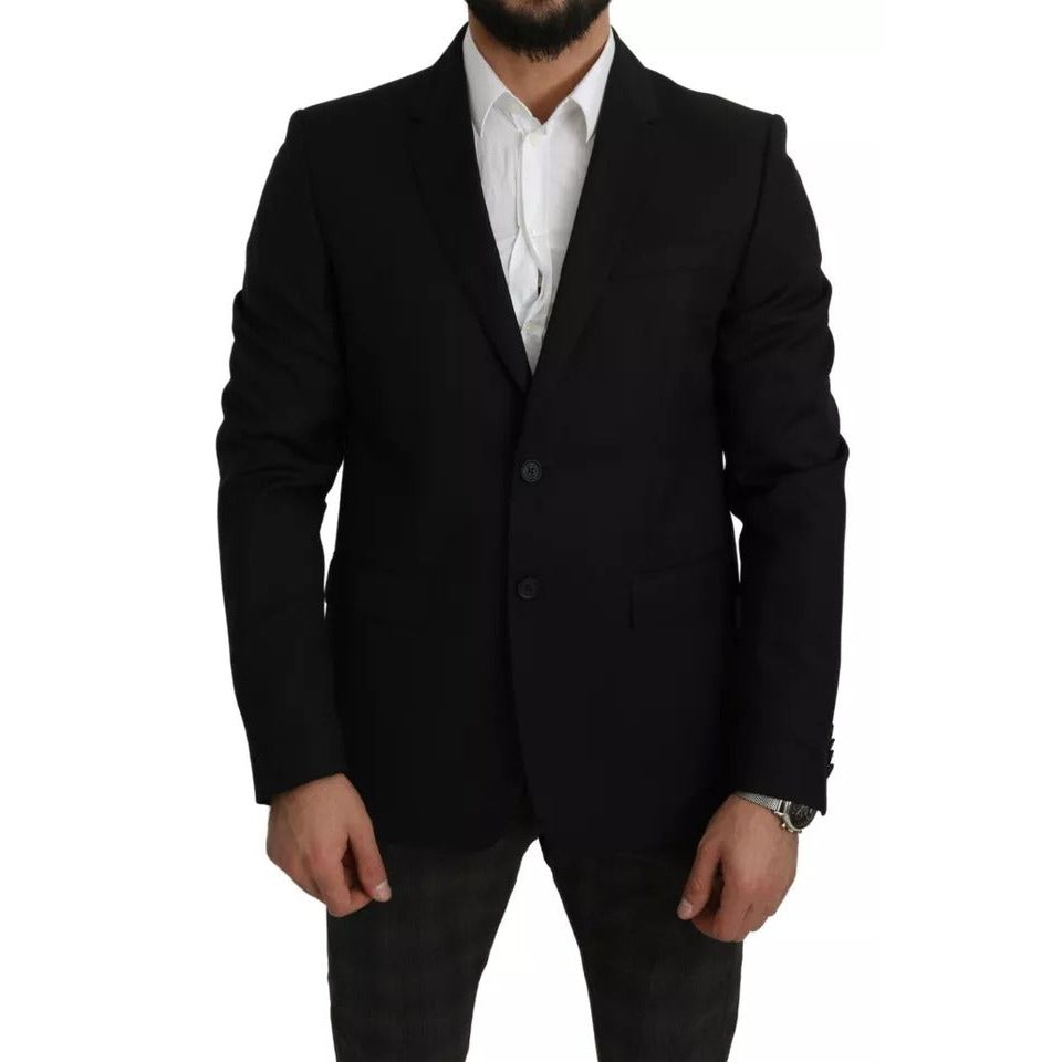 Dolce & Gabbana Black Wool Slim Fit Notch Jacket Blazer