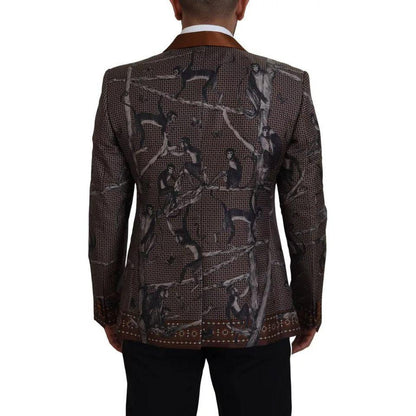 Dolce & Gabbana Bronze Monkey Print Silk Slim Jacket Blazer