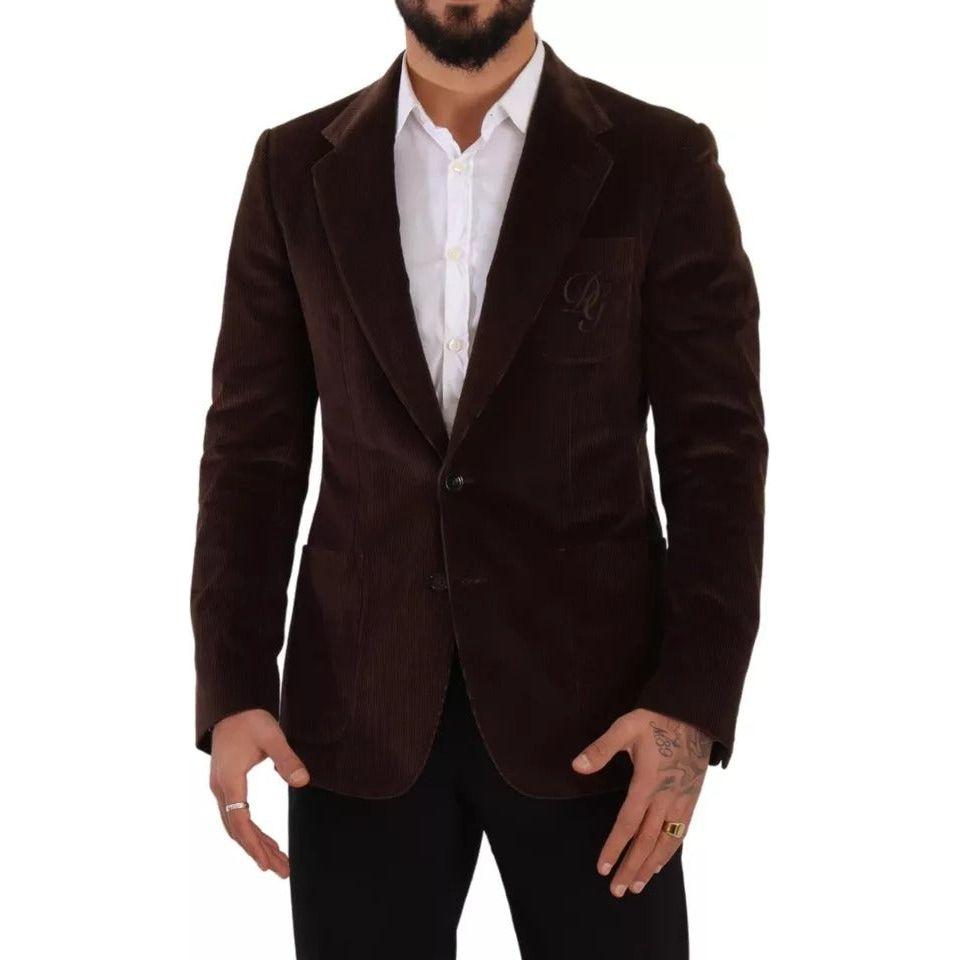 Dolce & Gabbana Brown Corduroy Slim Fit Coat DG Logo Blazer Dolce & Gabbana