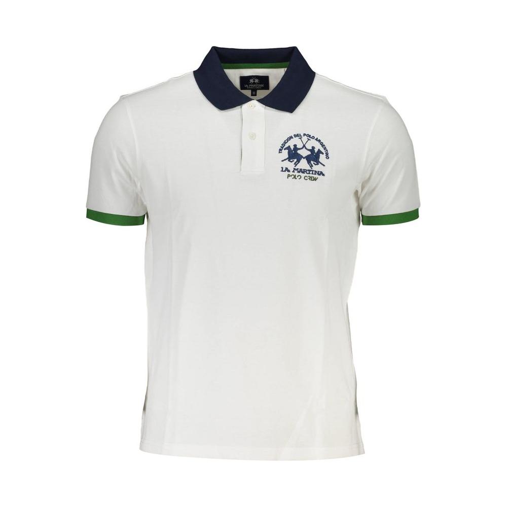 La Martina White Cotton Men Polo Shirt La Martina