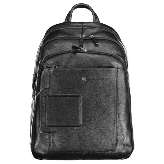 Piquadro Elegant Black Leather Backpack with Laptop Compartment Piquadro