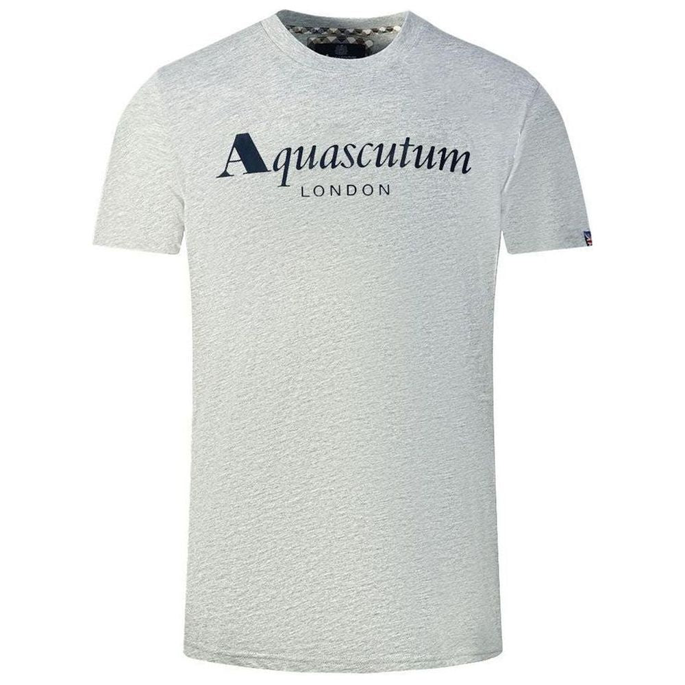 Aquascutum Elegant Gray Logo Tee with Union Jack Sleeve Detail Aquascutum