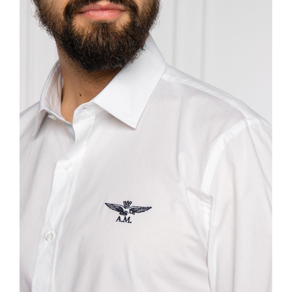 Aeronautica Militare Slim Fit White Cotton Shirt with Eagle Logo Aeronautica Militare