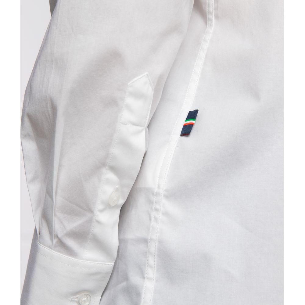 Aeronautica Militare Slim Fit White Cotton Shirt with Eagle Logo Aeronautica Militare