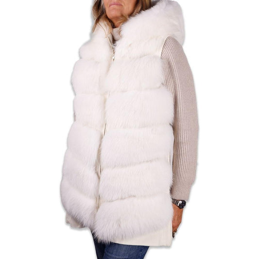 Made in Italy Elegant Sleeveless Wool Coat with Fox Fur Detail Made in Italy