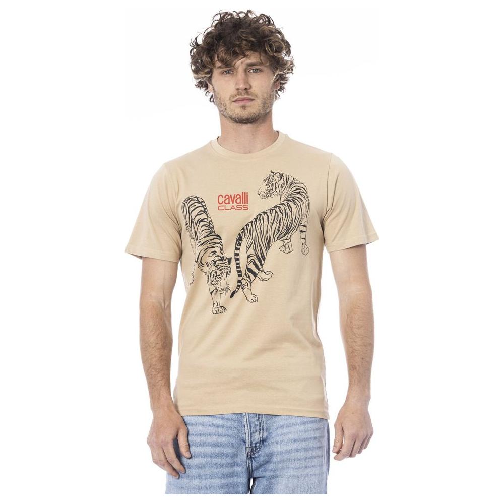 Cavalli Class Beige Cotton Men T-Shirt Cavalli Class