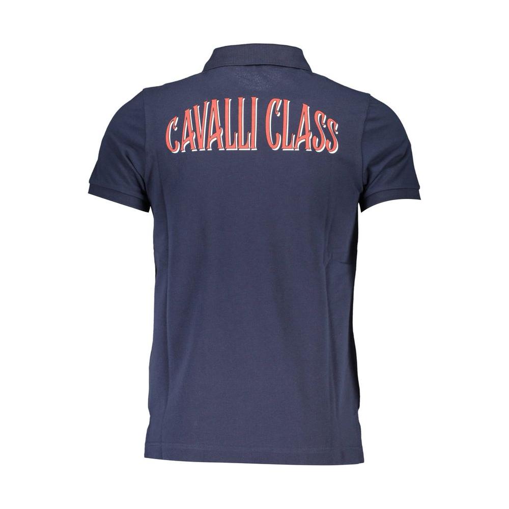 Cavalli Class Blue Cotton Men Polo Shirt Cavalli Class