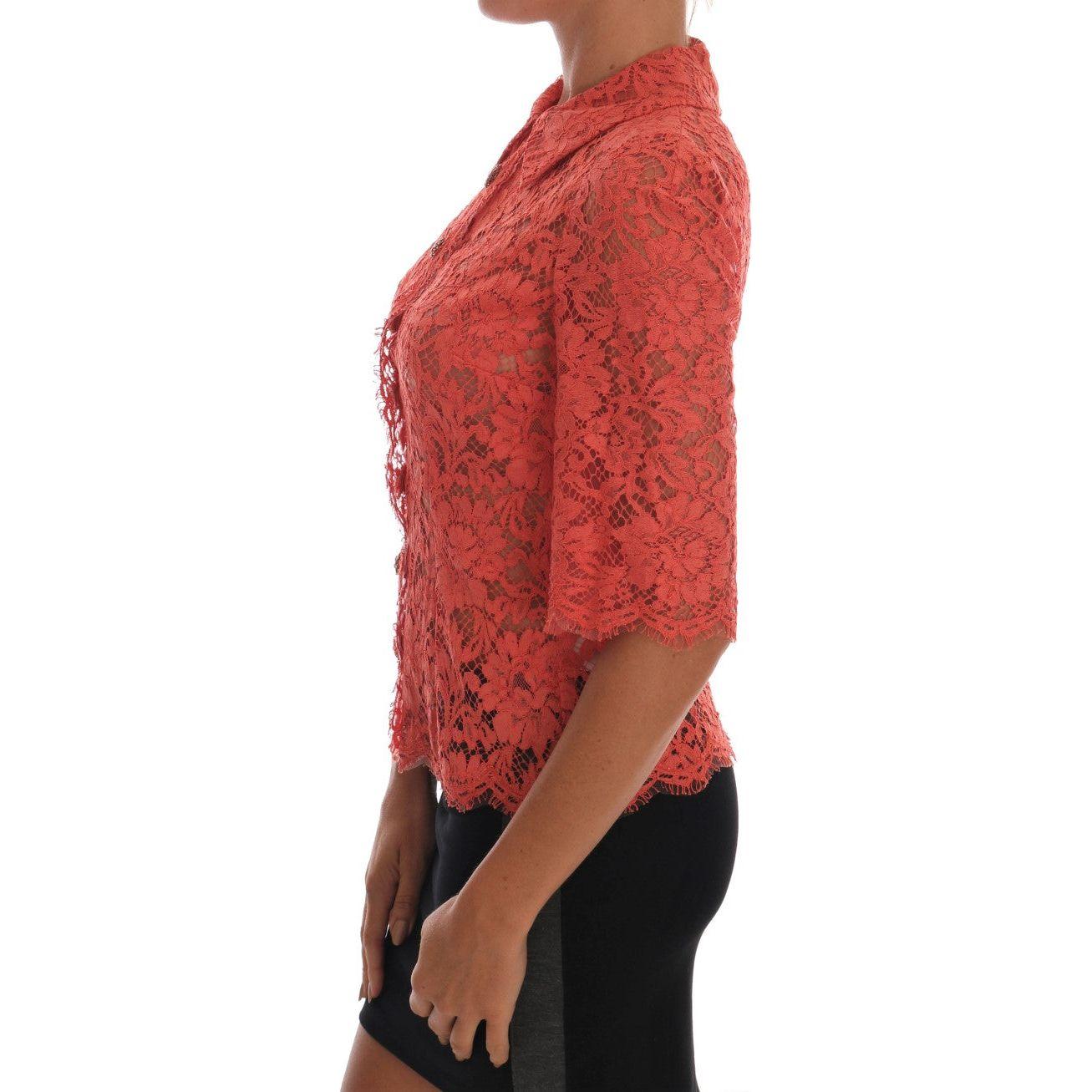 Dolce & Gabbana Elegant Orange Floral Lace Crystal Cardigan Blouse Dolce & Gabbana