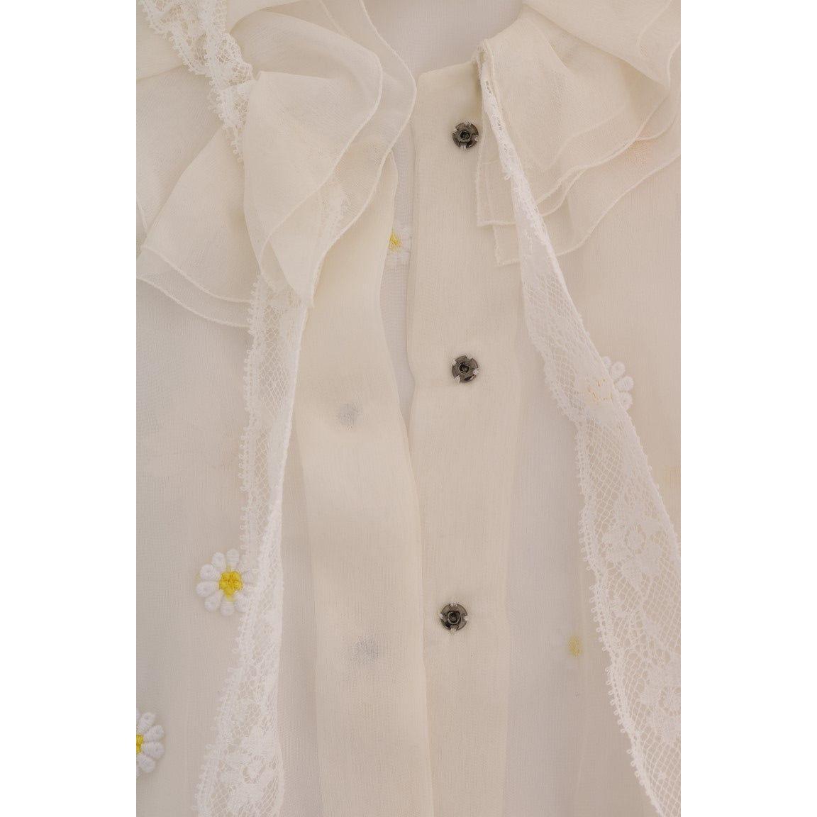 Dolce & Gabbana Elegant White Silk Daisy Blouse Dolce & Gabbana