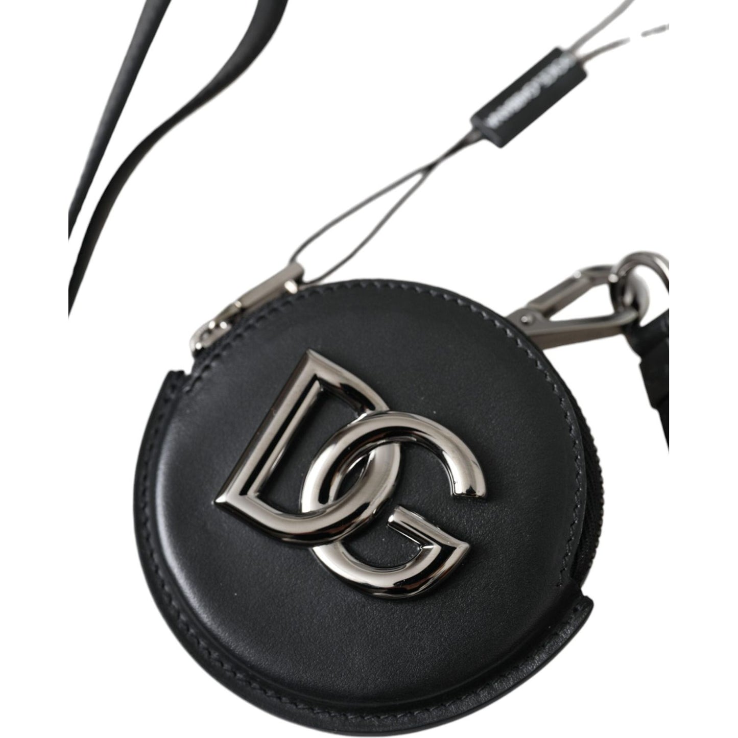 Dolce & Gabbana Black Round Leather DG Logo Coin Purse Lanyard Wallet Dolce & Gabbana