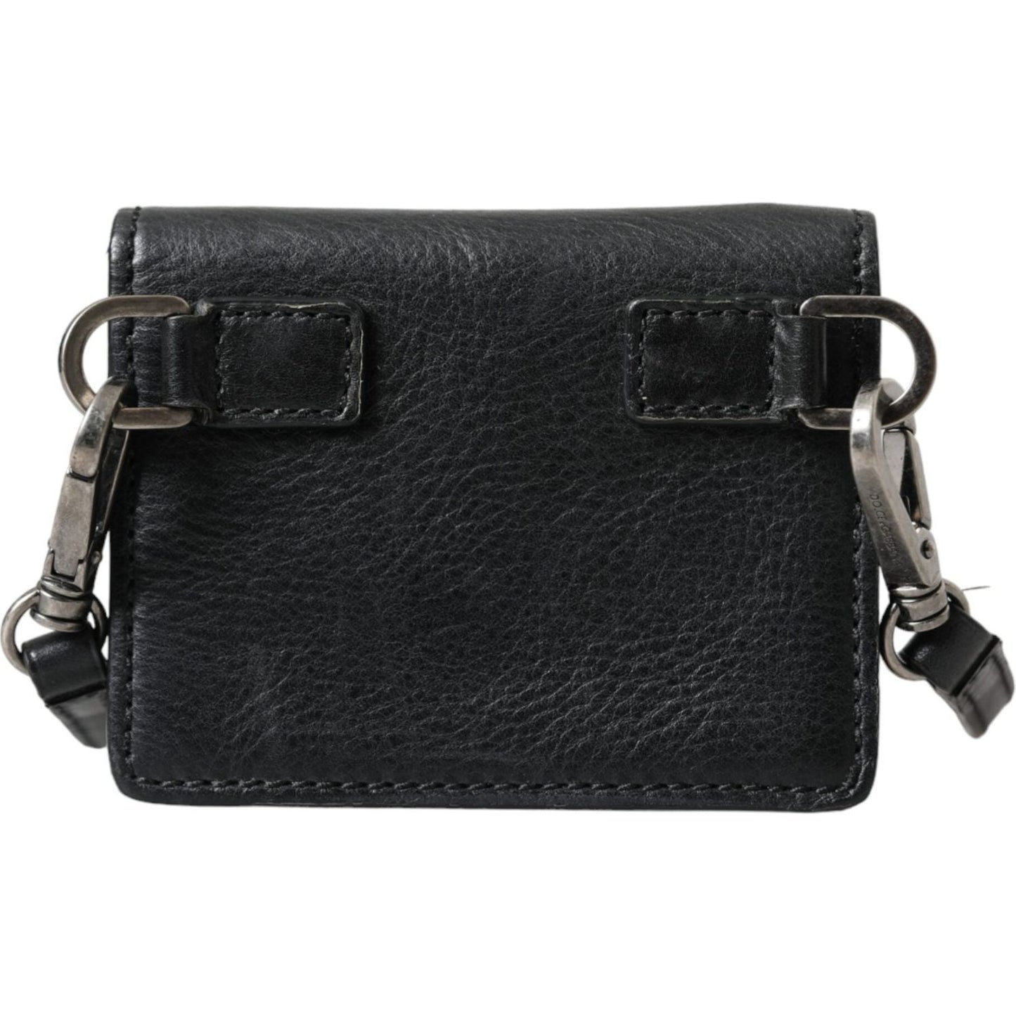 Dolce & Gabbana Black Leather Bifold Sling Women Card Holder Purse Wallet Dolce & Gabbana