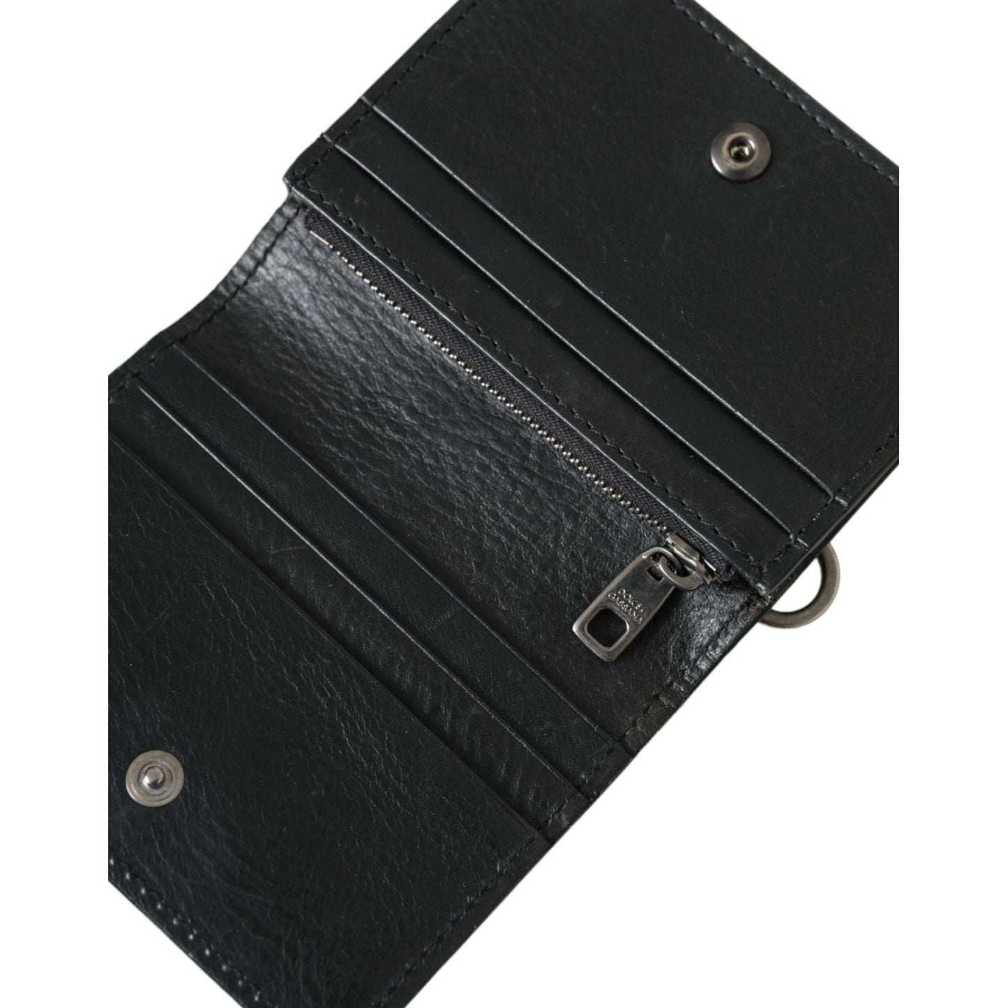 Dolce & Gabbana Black Leather Bifold Sling Women Card Holder Purse Wallet Dolce & Gabbana