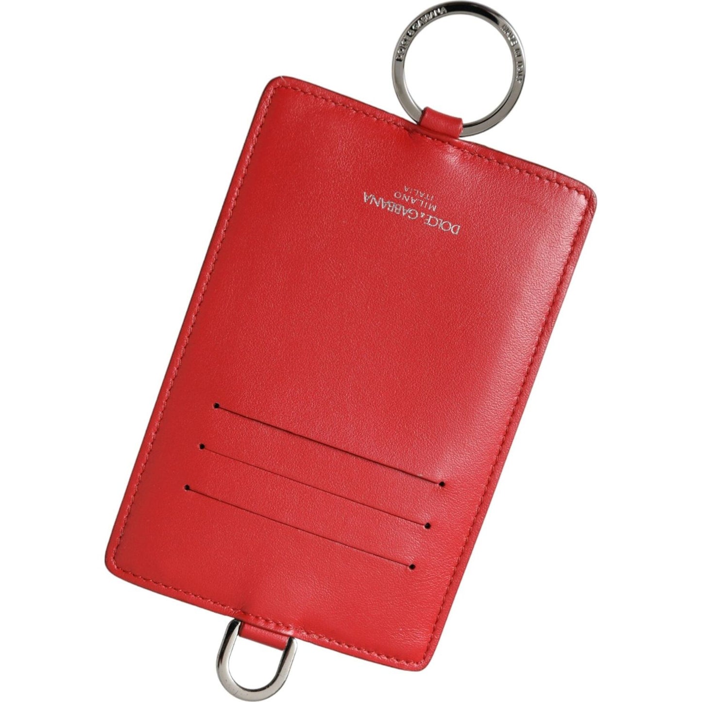 Dolce & Gabbana Red Calfskin Leather Lanyard Logo Card Holder Wallet Dolce & Gabbana