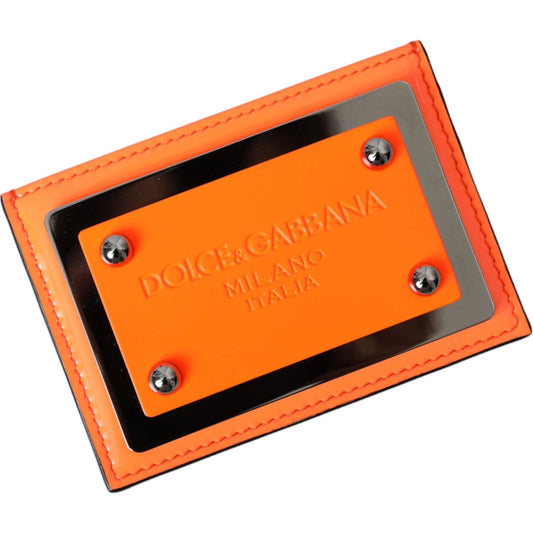 Dolce & Gabbana Orange Black Leather Logo Plaque Card Holder Wallet Dolce & Gabbana