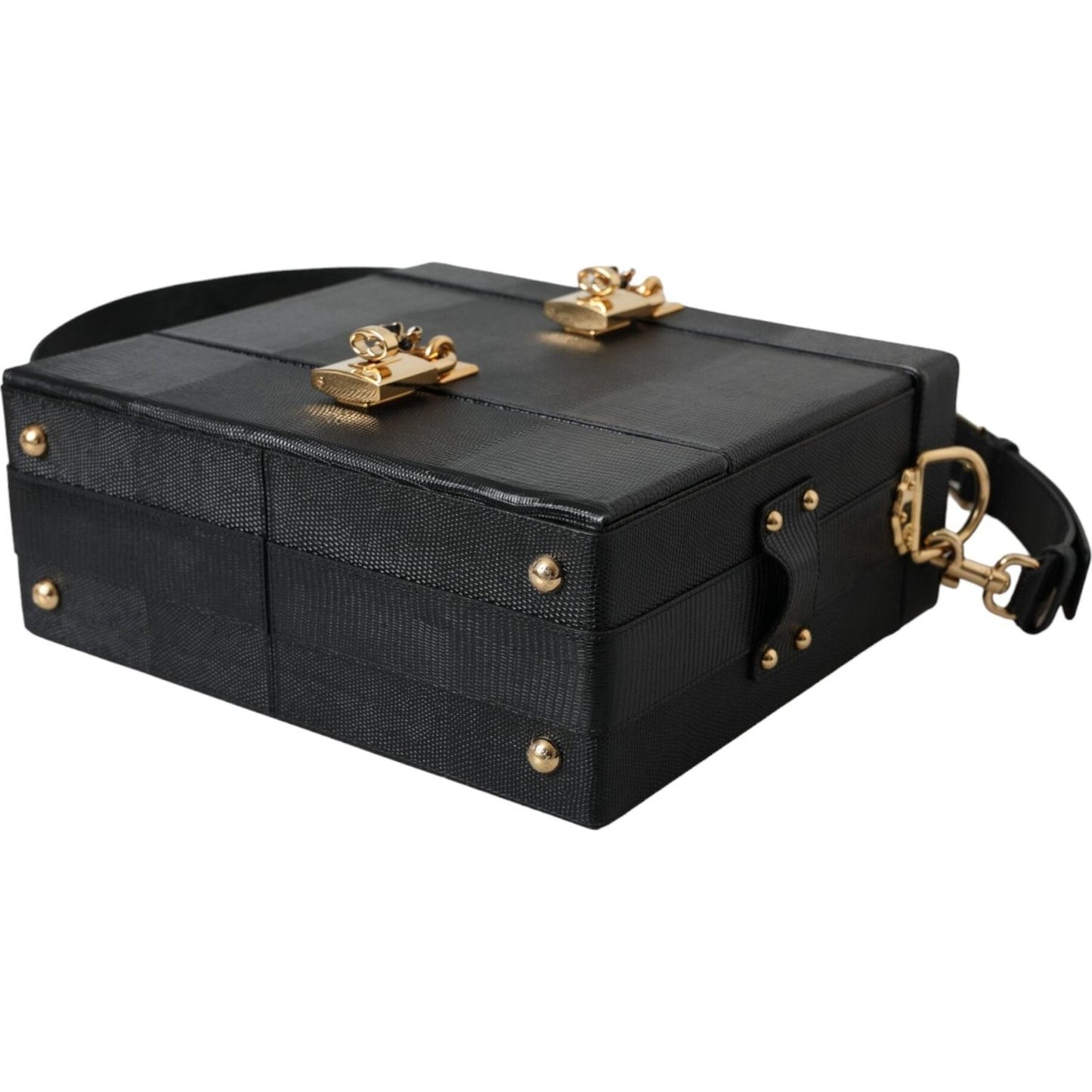 Dolce & Gabbana Black Lizard Embossed Calfskin Leather Double Box Bag Dolce & Gabbana