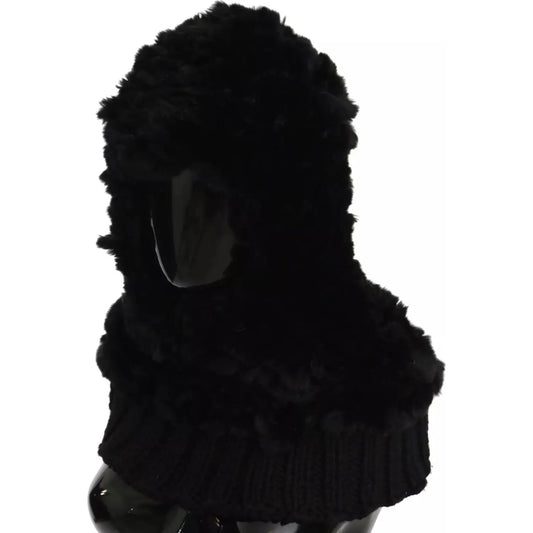 Black Silver Fox Fur Cashmere Hooded Scarf