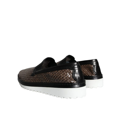Dolce & Gabbana Brown Black Leather Weaved Men Loafers Shoes