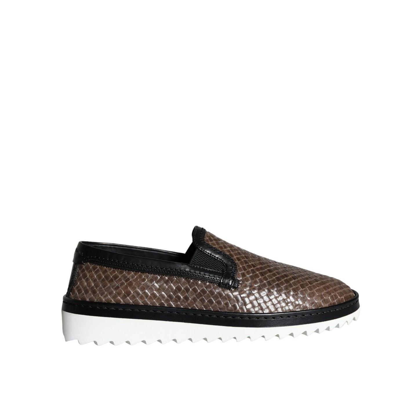 Dolce & Gabbana Brown Black Leather Weaved Men Loafers Shoes