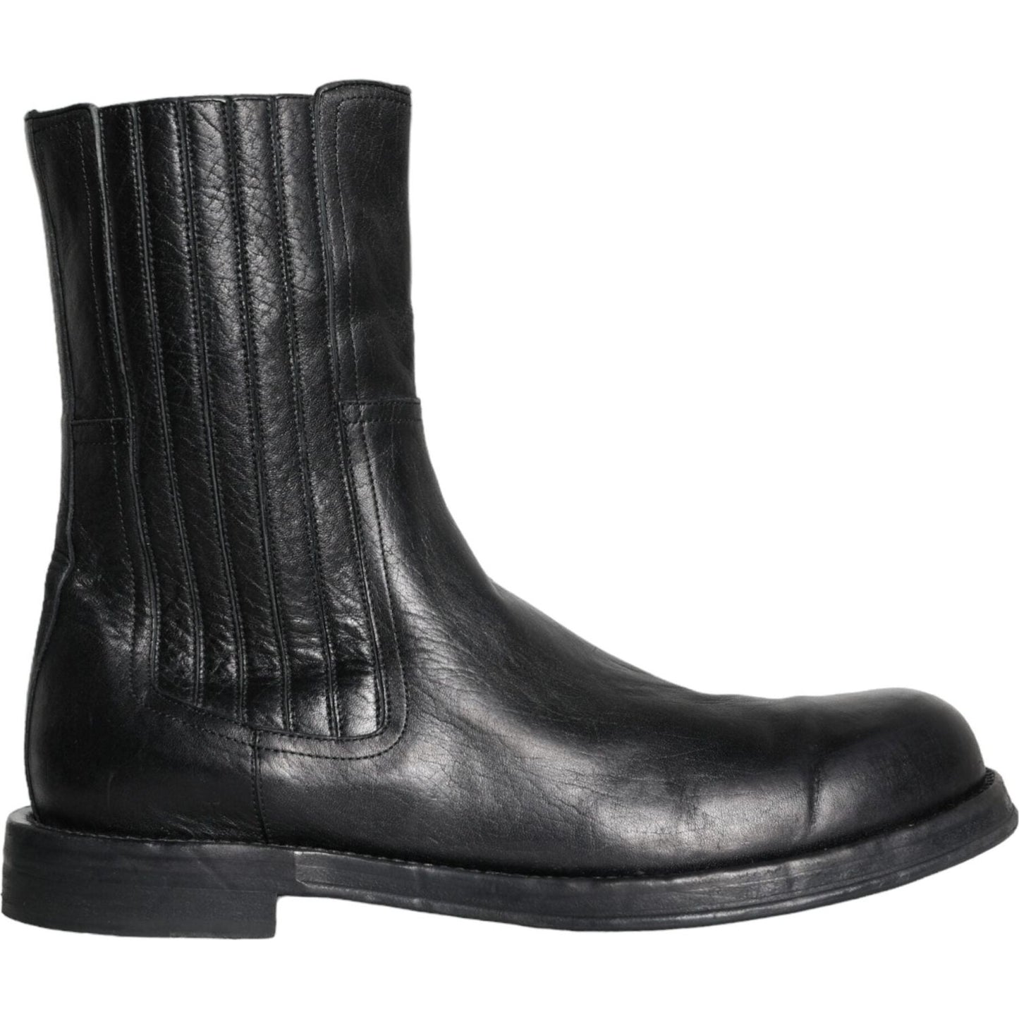 Dolce & Gabbana Black Horse Leather Mid Calf Boots Men Shoes Dolce & Gabbana