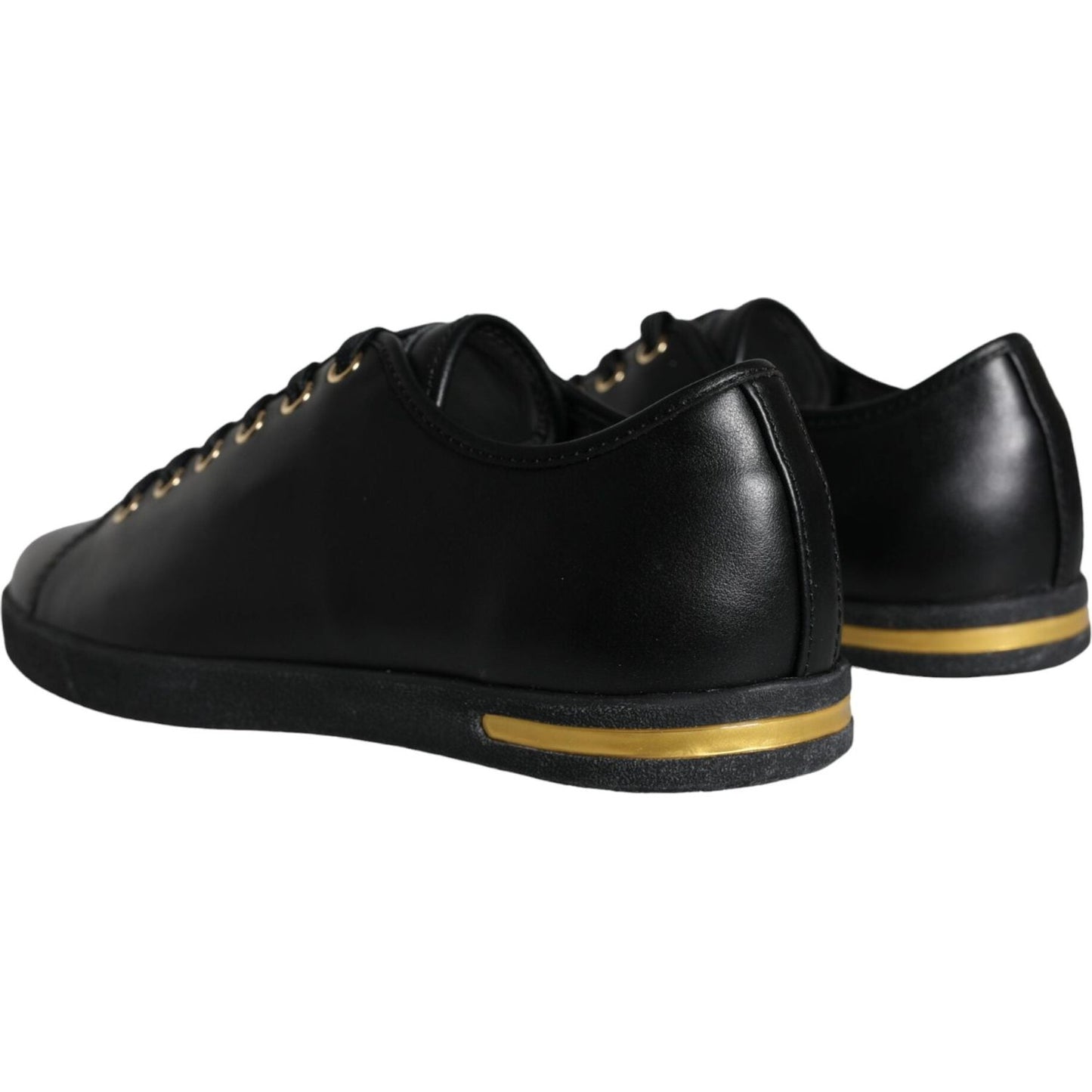 Dolce & Gabbana Black Gold Leather Classic Sneakers Shoes Dolce & Gabbana