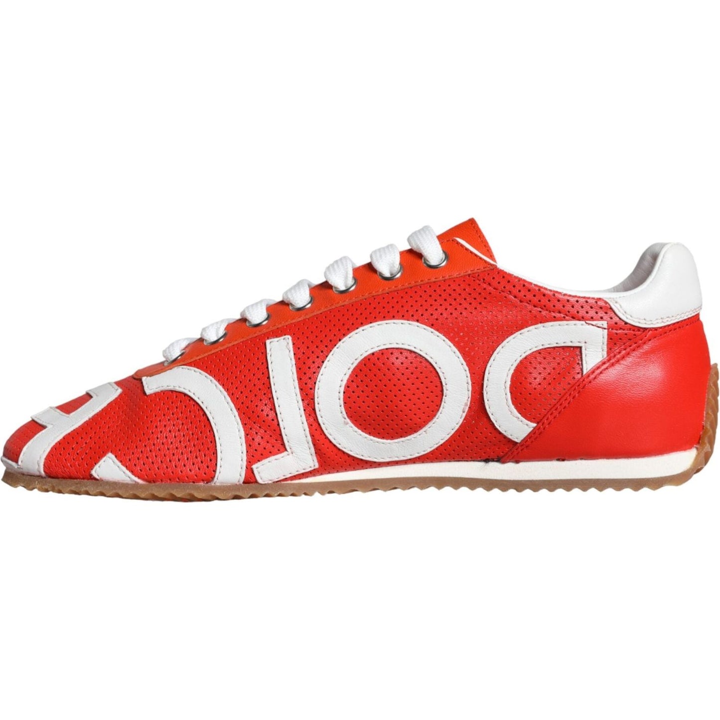 Dolce & Gabbana Red White Leather Logo Casual Sneakers Shoes Dolce & Gabbana