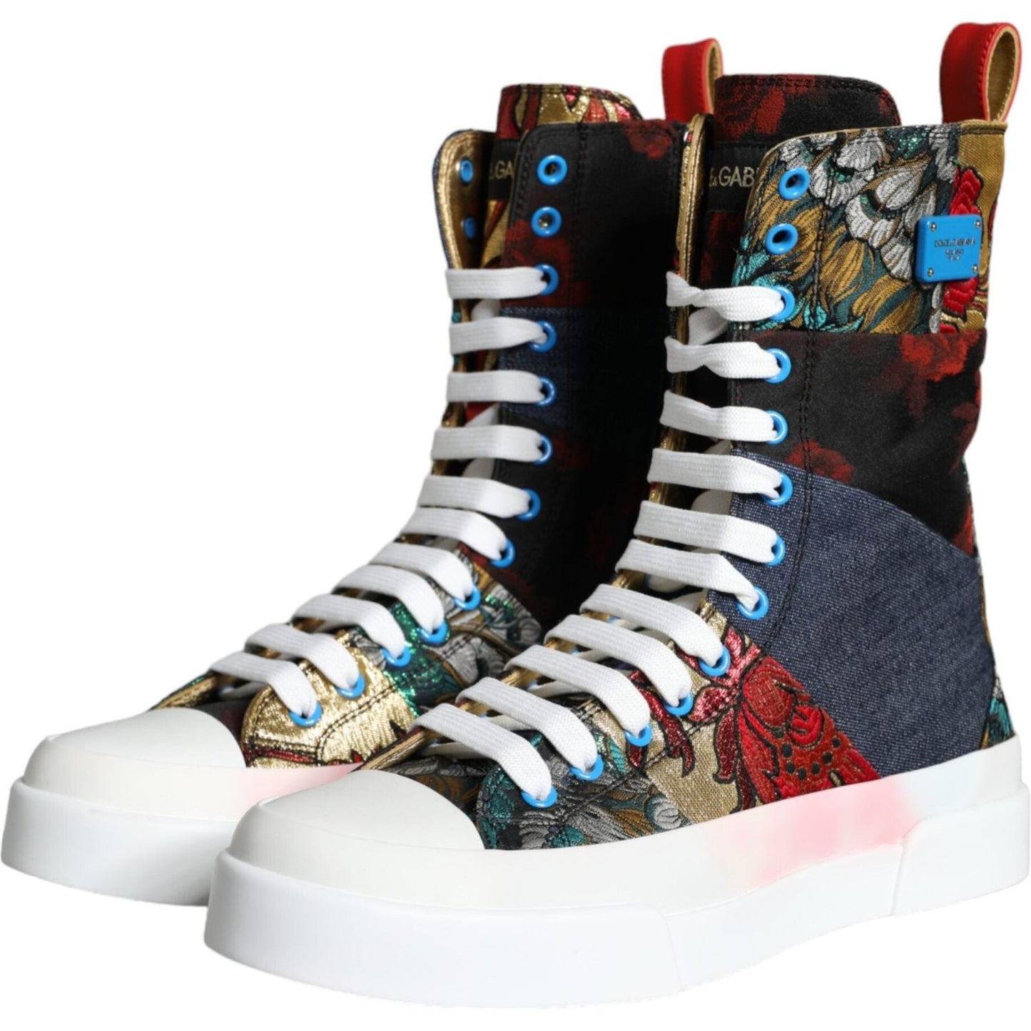 Dolce & Gabbana Multicolor Patchwork Logo High Top Sneakers Shoes Dolce & Gabbana