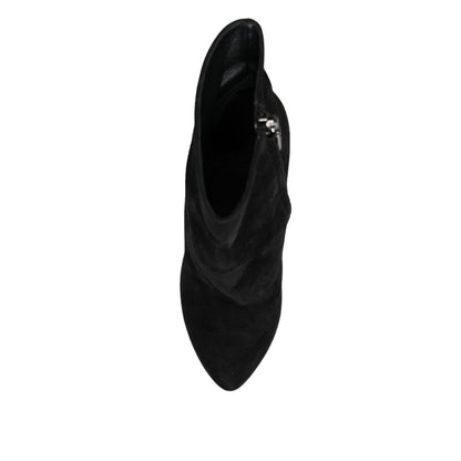 Dolce & Gabbana Black Suede Leather Mid Calf Boots Shoes