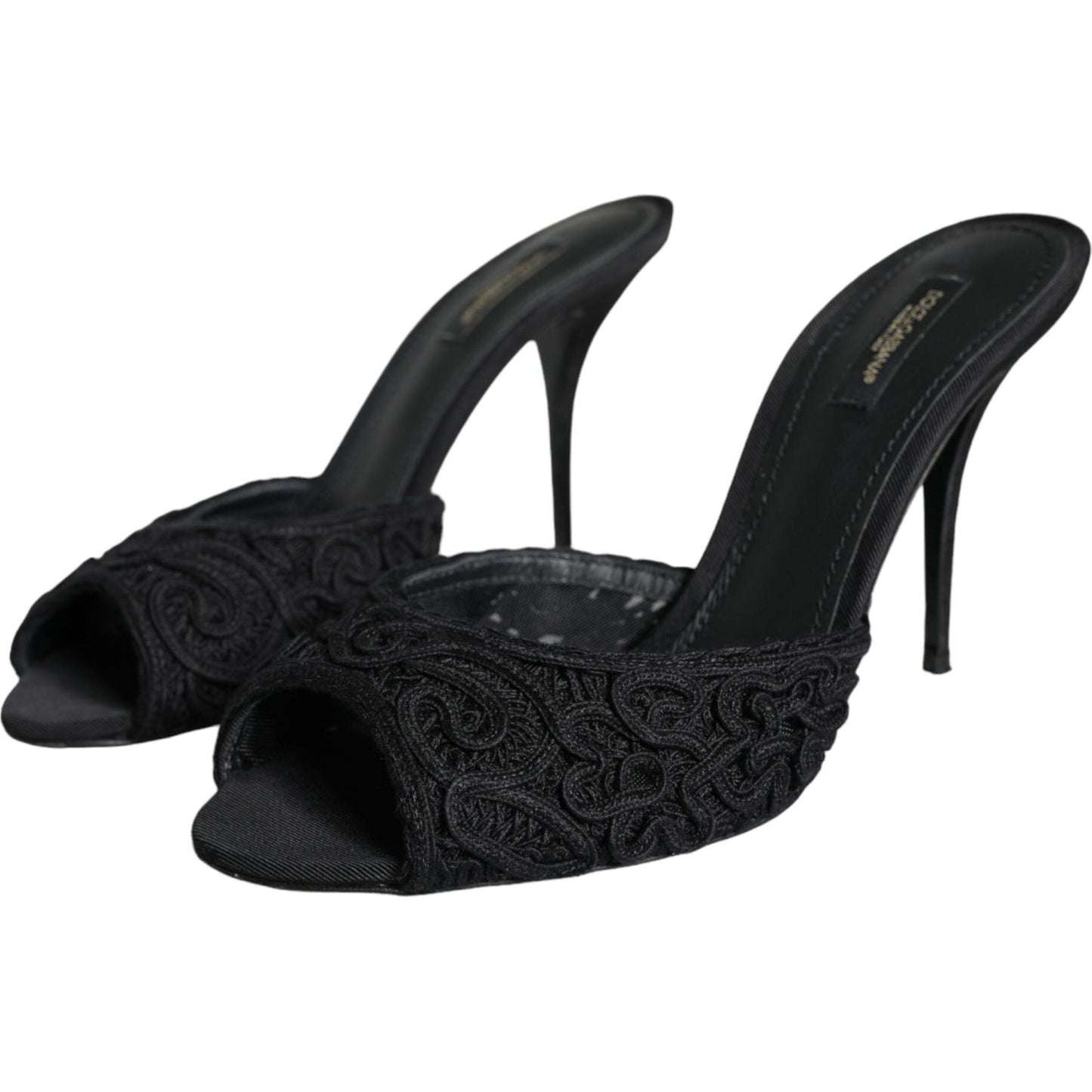 Dolce & Gabbana Black Keira Cordonetto Heels Slides Shoes Dolce & Gabbana