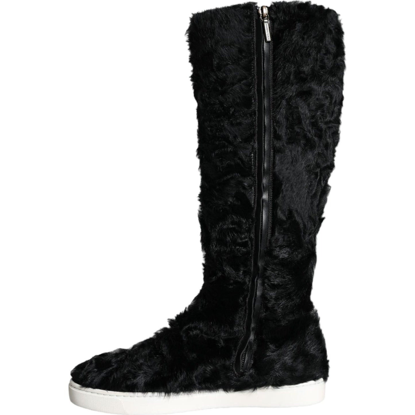 Dolce & Gabbana Black Xiangao Lamb Fur Leather Boots Shoes Dolce & Gabbana