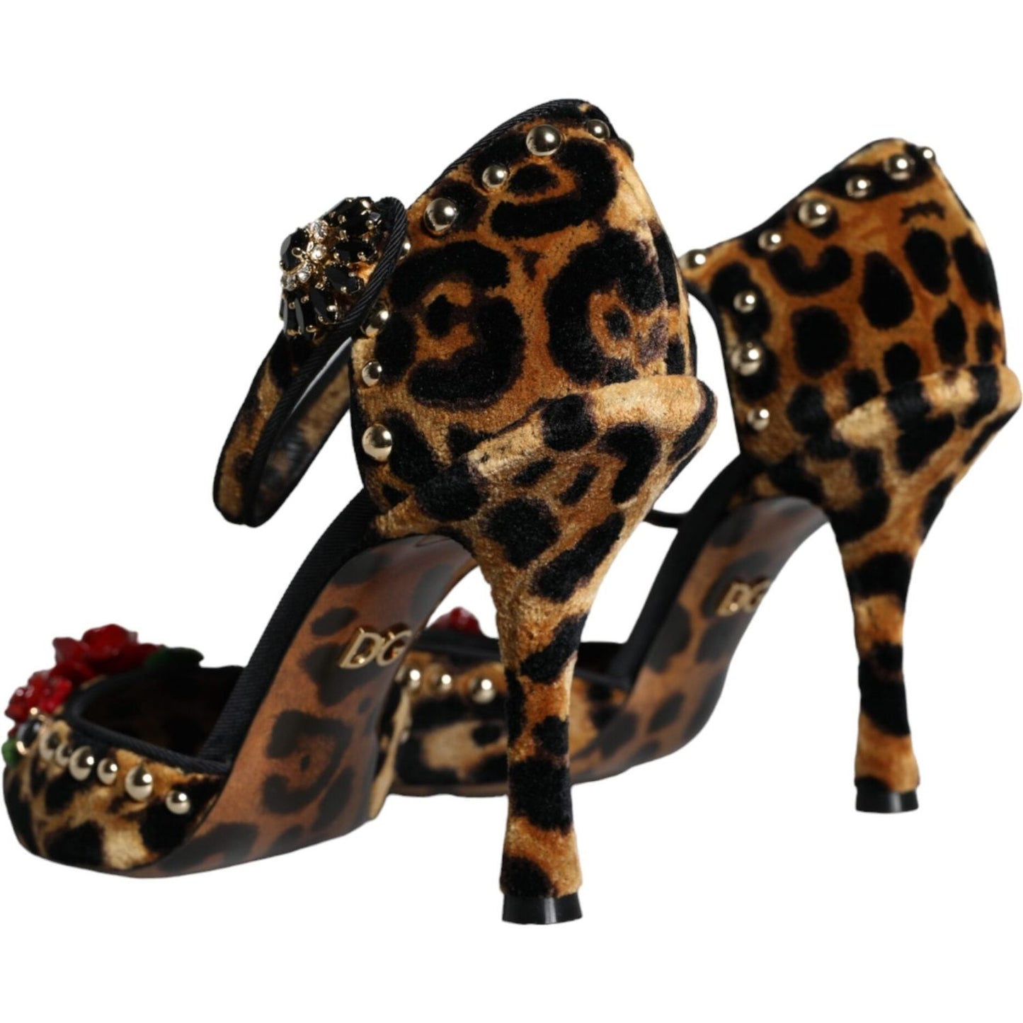 Dolce & Gabbana Brown Leopard Floral Crystal Ankle Strap Pumps Shoes Dolce & Gabbana