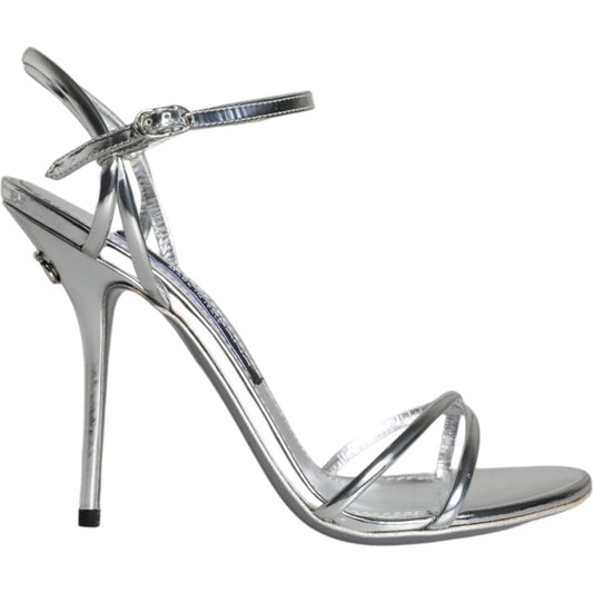 Dolce & Gabbana Silver KEIRA Leather AnkleStrap Sandals Shoes Dolce & Gabbana