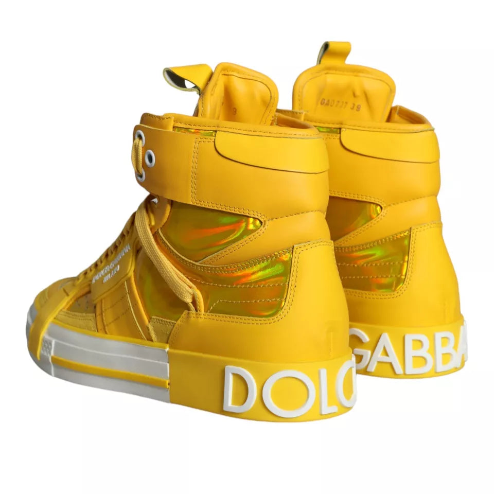 Dolce & Gabbana Yellow White Leather High Top Sneakers Shoes Dolce & Gabbana