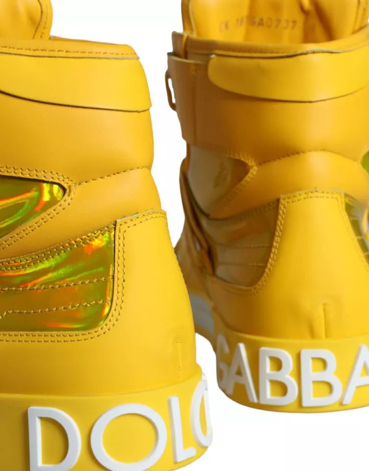 Dolce & Gabbana Yellow White Leather High Top Sneakers Shoes Dolce & Gabbana