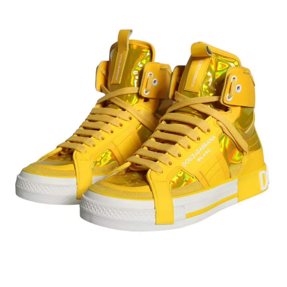 Dolce & Gabbana Yellow White Leather High Top Sneakers Shoes Dolce & Gabbana