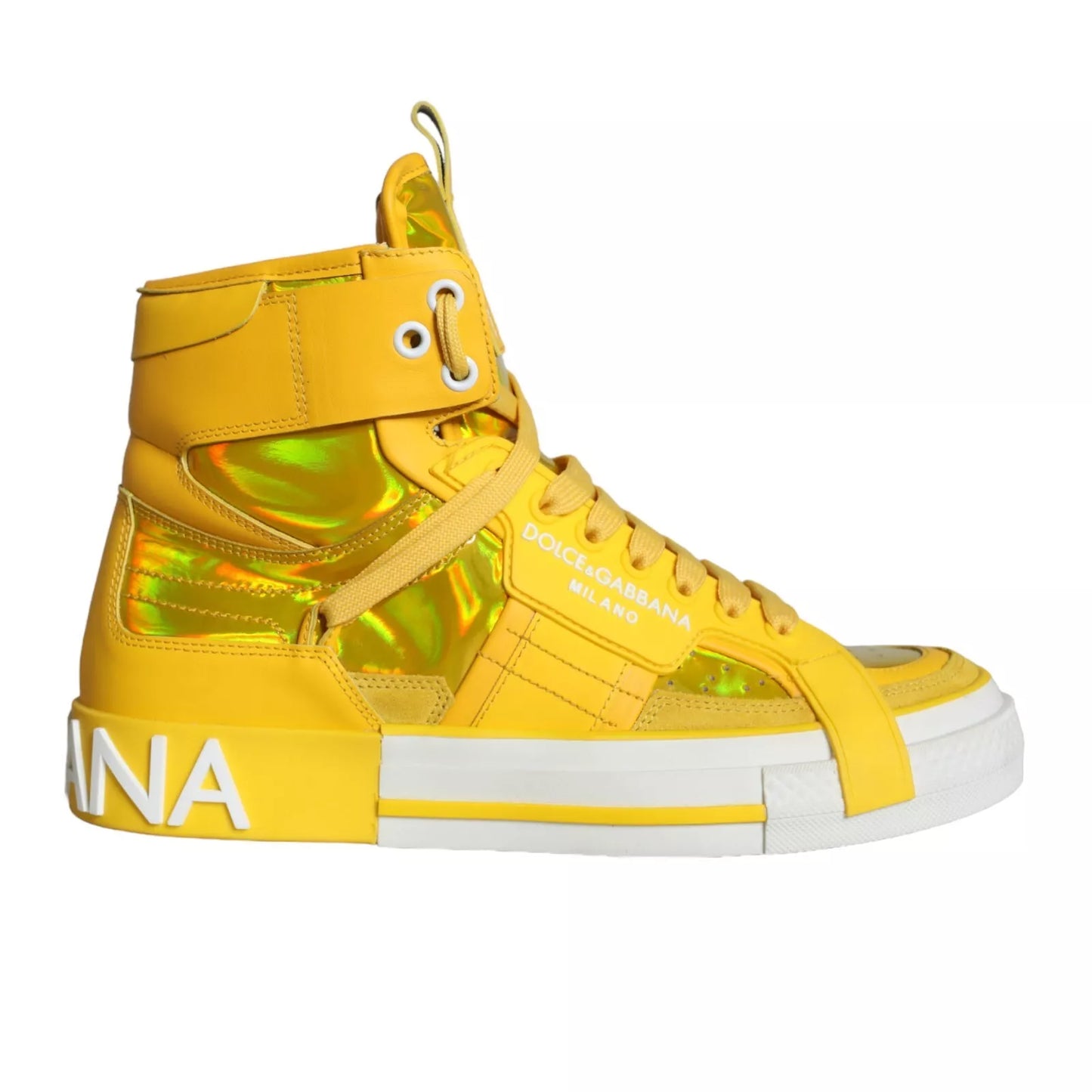 Dolce & Gabbana Yellow White Leather High Top Sneakers Shoes Dolce & Gabbana