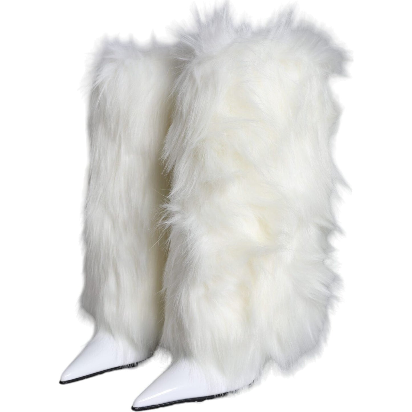 Dolce & Gabbana White Fur Leather Heels Mid Calf Boots Shoes Dolce & Gabbana