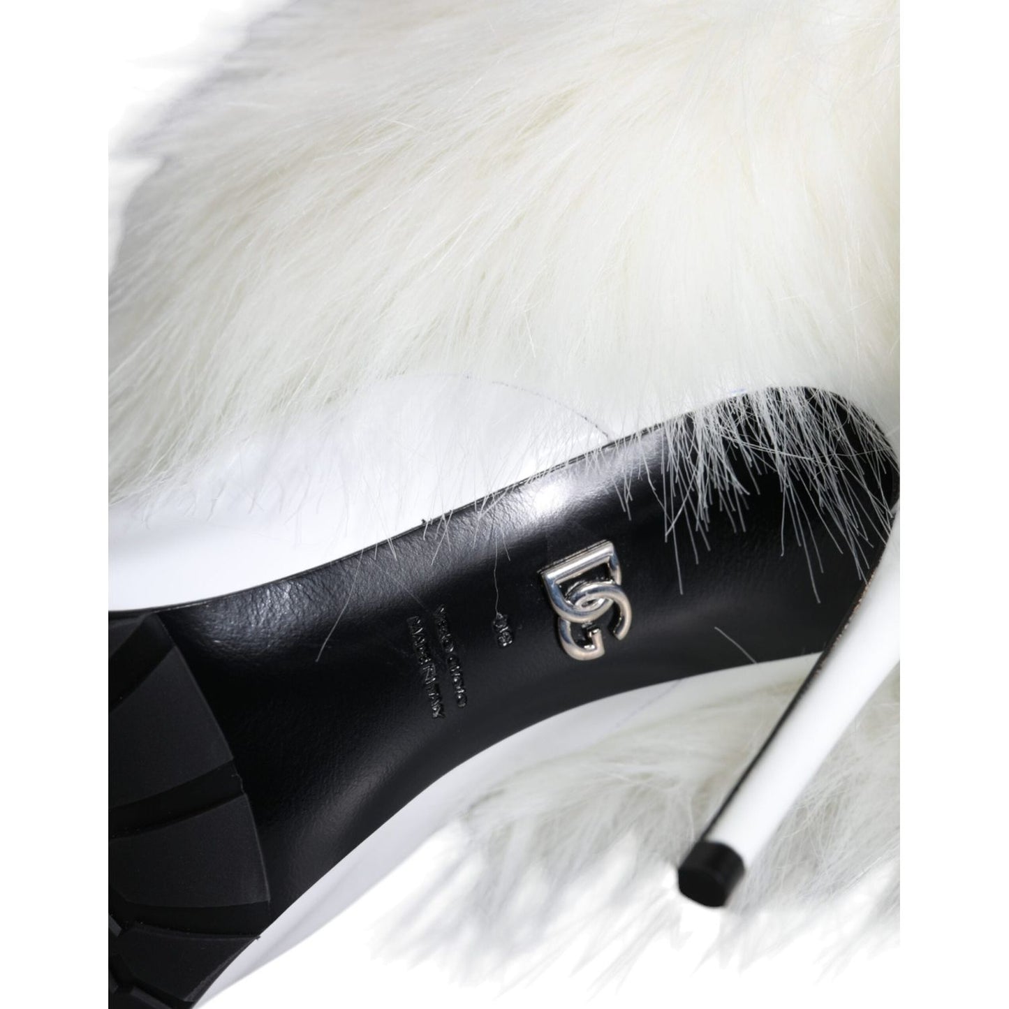 Dolce & Gabbana White Fur Leather Heels Mid Calf Boots Shoes Dolce & Gabbana