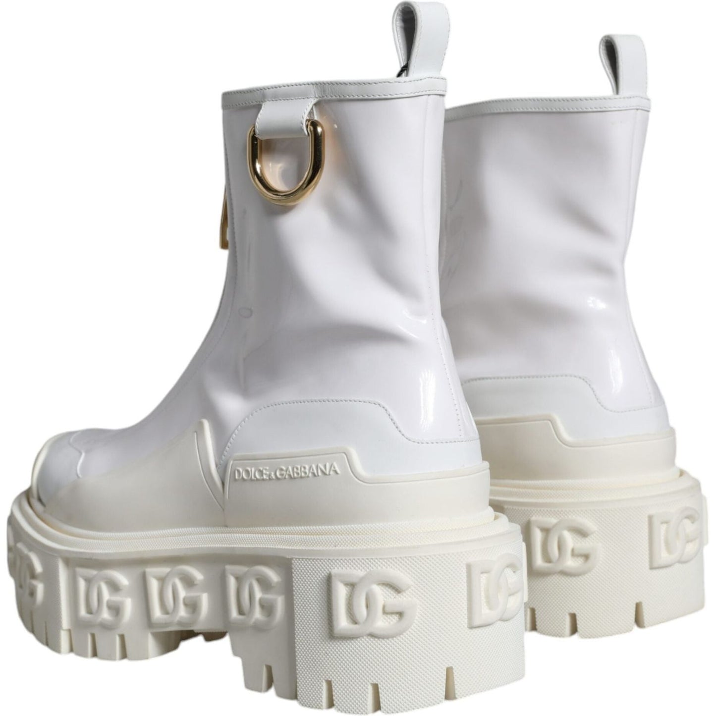 Dolce & Gabbana White Leather Rubber Logo Ankle Boots Shoes Dolce & Gabbana