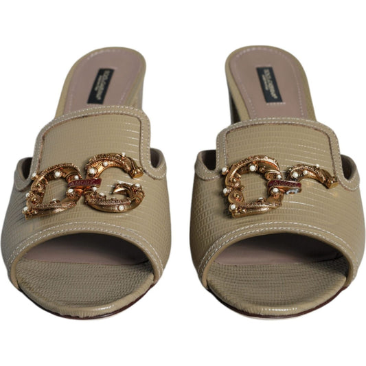 Dolce & Gabbana Beige DG Amore Slip On Heels Sandals Shoes Dolce & Gabbana