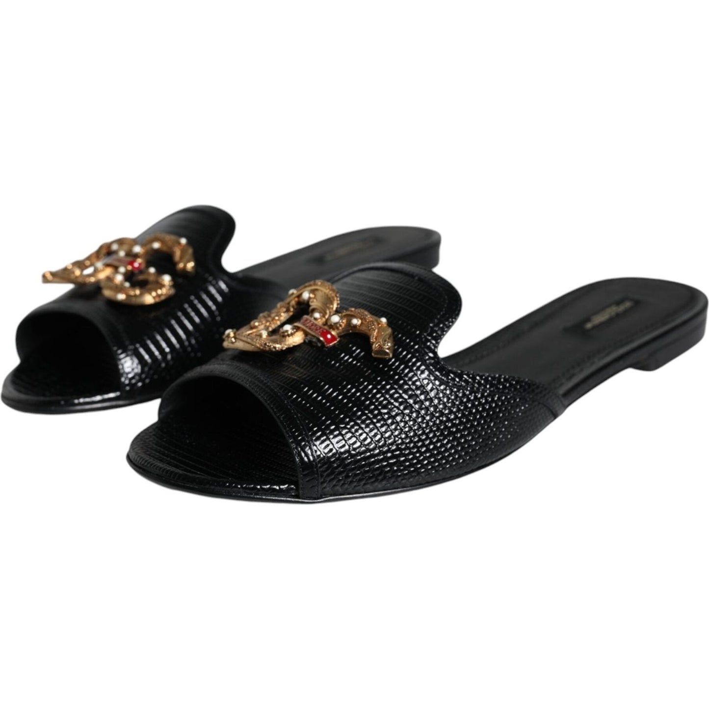 Dolce & Gabbana Black DG Amore Leather Slip On Flats Shoes Dolce & Gabbana