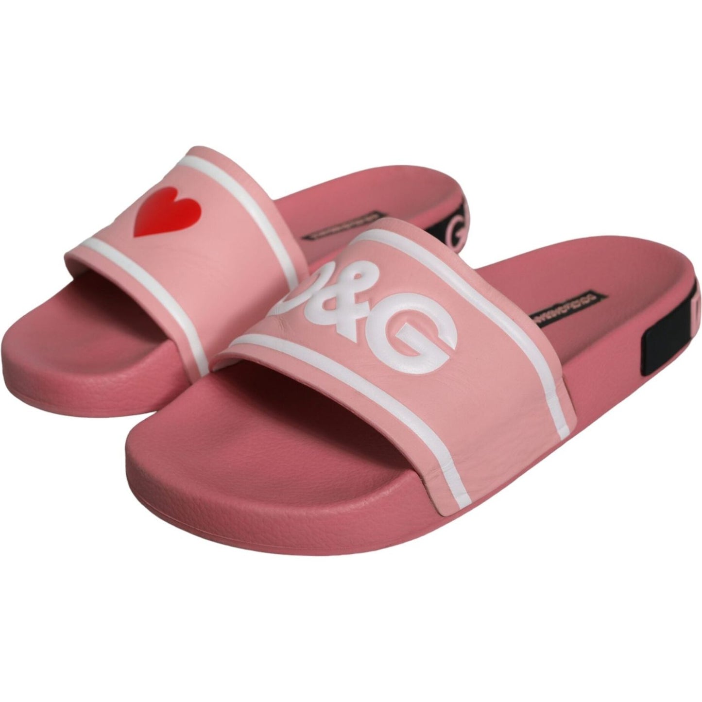 Dolce & Gabbana Pink Leather I Love D&G Sandals Slides Shoes Dolce & Gabbana