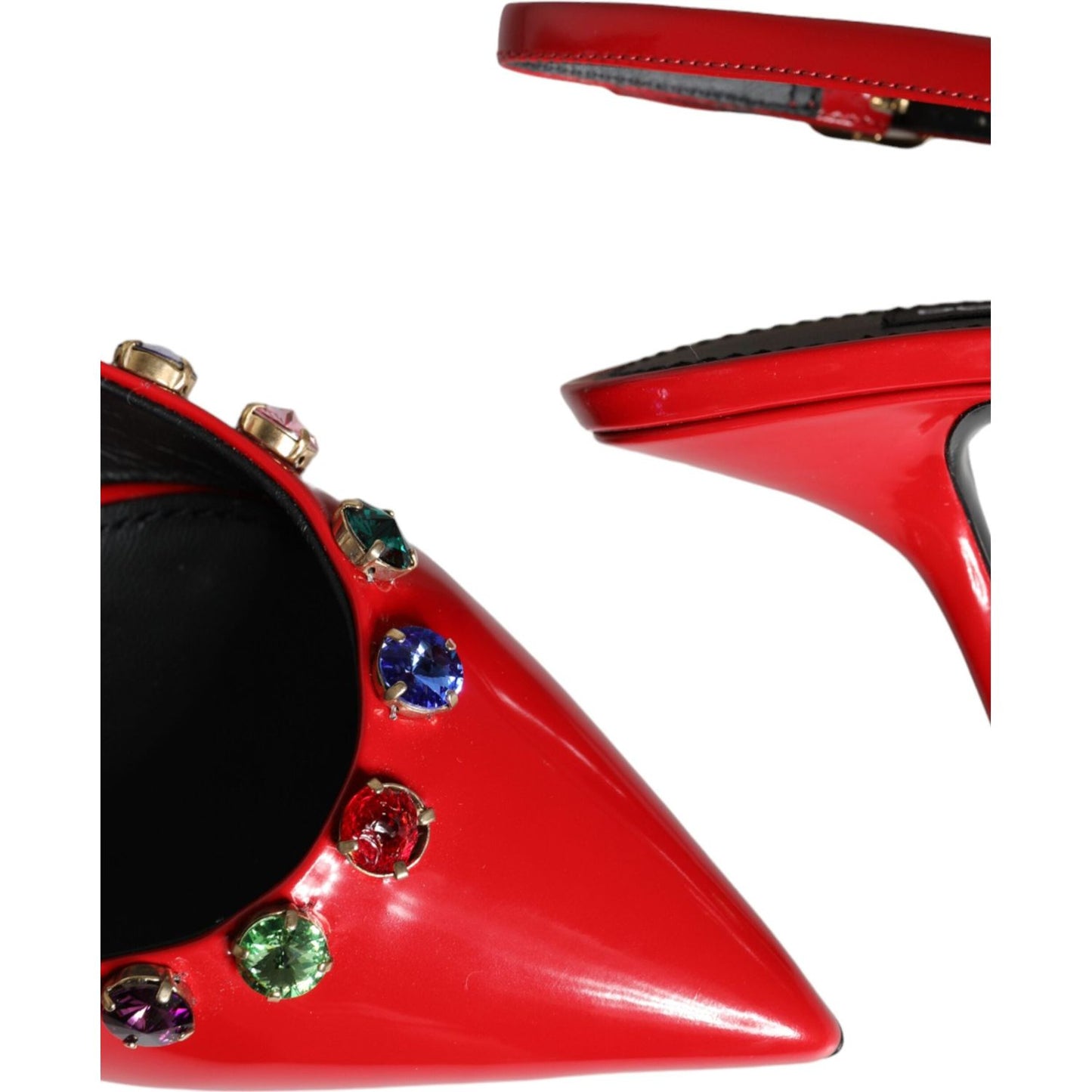 Dolce & Gabbana Red Leather Crystal Heels Slingback Shoes Dolce & Gabbana